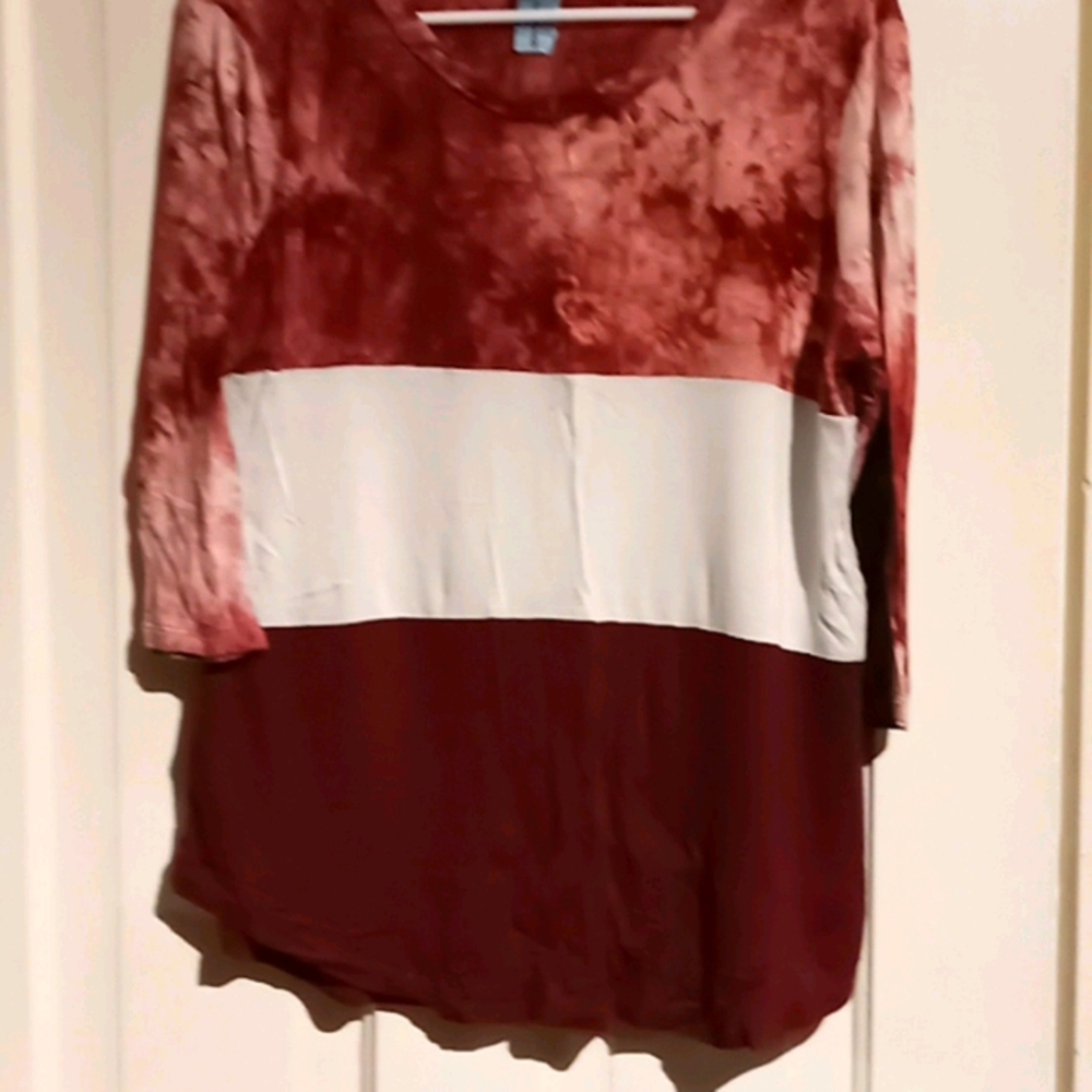 3/4 sleeve maroon color block T